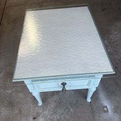 Hand painted light blue & white wooden Thomasville nightstand or end table single drawer 