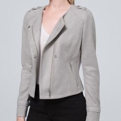 White House Black Market Large Grey Faux Suede Moto Jacket