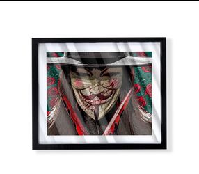 V For vendetta with Roses custom art in black frame
