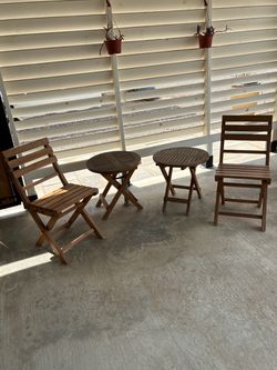 Teak folding tables & folding chairs