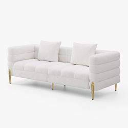 Cream Bouclé Sofa – Modern Couch – Gold Legs – Excellent Condition