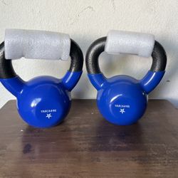 New Pair Of 15lbs Blue Vinyl Coated Kettlebell