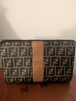 Vintage Fendi Monogram Canvas & Leather Zip Clutch Cosmetic Pouch