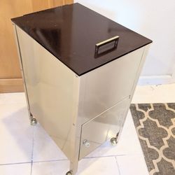 Vintage 60's Rolling Metal File Cabinet With Keyed Door 