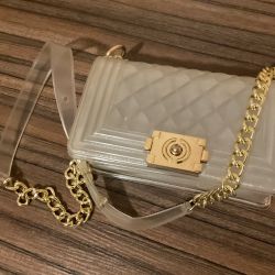 clear quilted jelly crossbody purse with gold chain