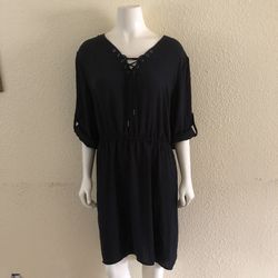 MOSSIMO SUPPLY CO Lace Up V-Neck Black Sheer Dress Size 1XL