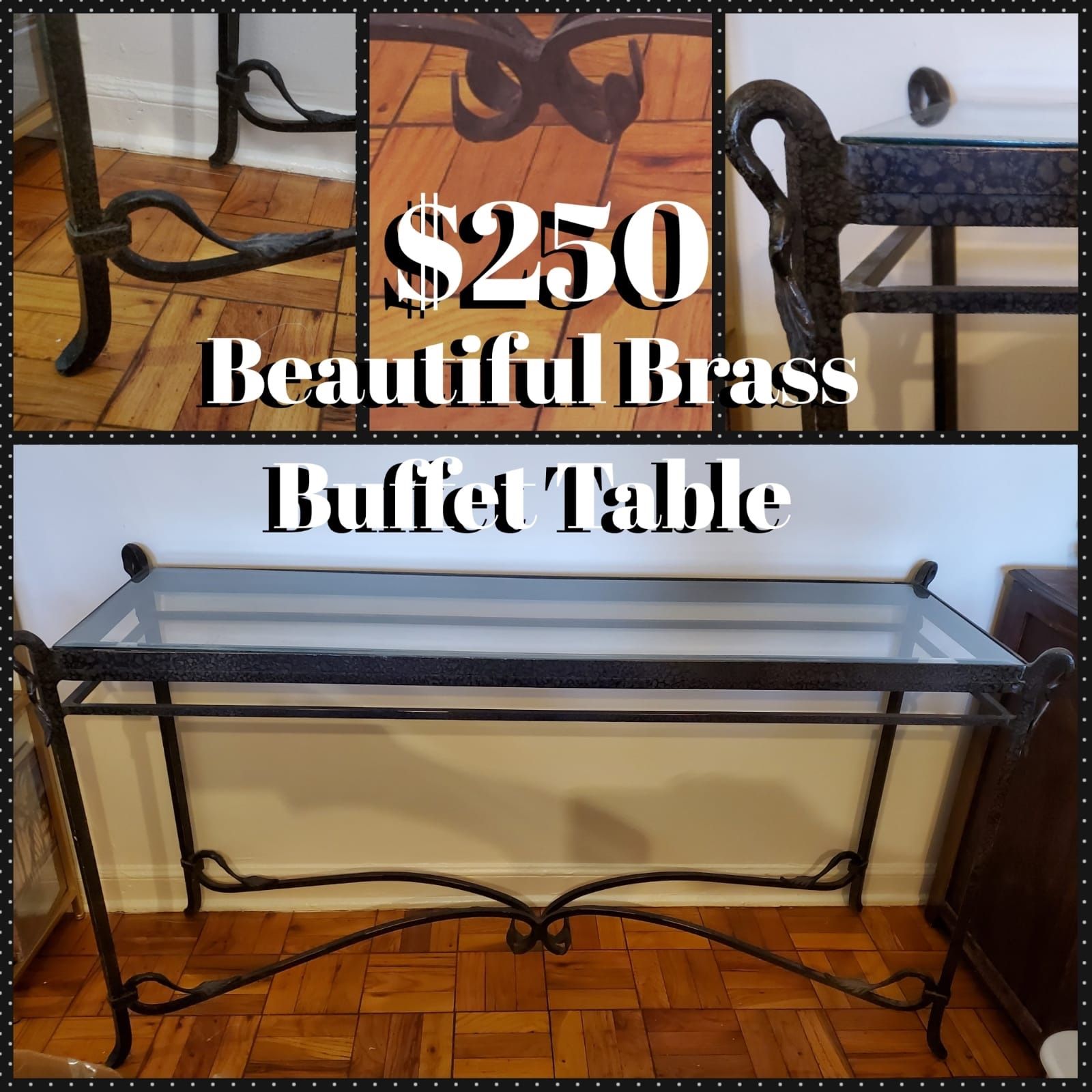 Beautiful glass and brass buffet table