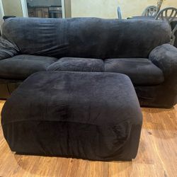 Black Queen Bed Couch With Ottoman