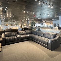 Dark Grey Leather 6PC Power Sectional Reclining