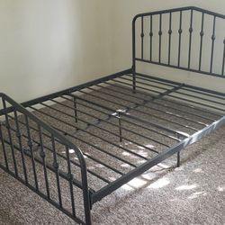Novogratz Bushwick Modern Metal Bed, King Size - Black Triangular Headboard, Adjustable Base Height, Requires No Box Spring