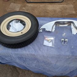 Original 5 Spoke Volkswagen Beetle Rims and Tire w/ Chrome Hubcap + Headlight Sensor + Muffler Cover + Hood Spring For VW Beetle