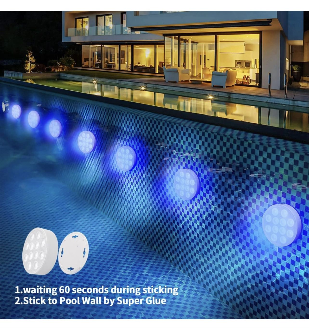 BLUEYE 4Pack Rechargeable Pool Lights,Detachable Charging,12 Big Optic Lens,Antidinic CMY Color Mixing, Remote Control,