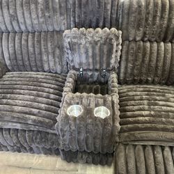 Fur Like Fabric Recliner Sofa With Cup Holders And Storage 