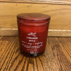 DW Home Cinnamon Apple Candle 8.5 Oz in red glass jar w/ lid
