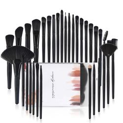 A set of 32 Piece black makeup Brushes,makeup blush, concealer, gloss and lip brush 