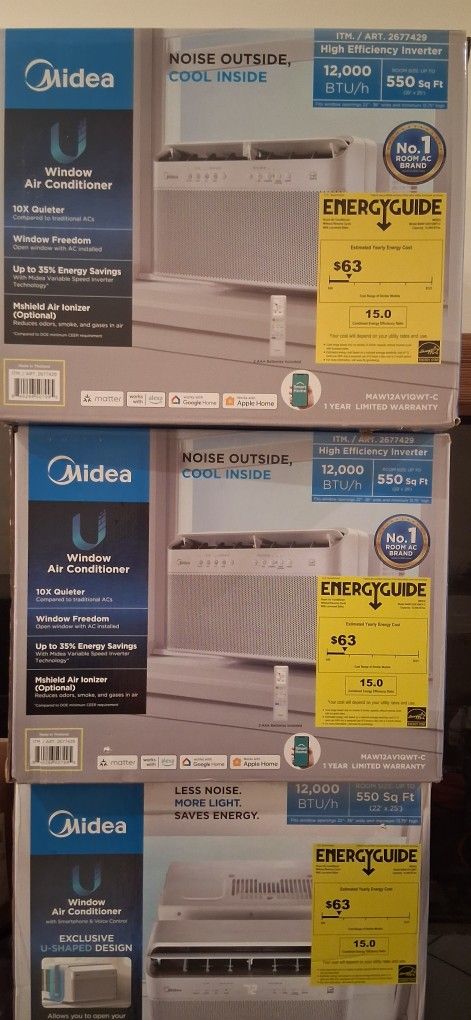 $449 Each NEW Midea 12000btu Smart Inverter Ushaped Window Ac Air Conditioner Most Efficient