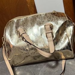 MICHAEL KORS Jet Set Mia Satchel Crossbody Gold Mirror Metallic Duffel Handbag