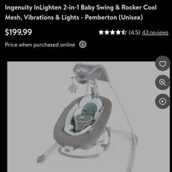 Ingenuity Inlight 2 In 1 Baby Swing & Rocker Cool Mesh, Vibrations & Lights (Unisex)