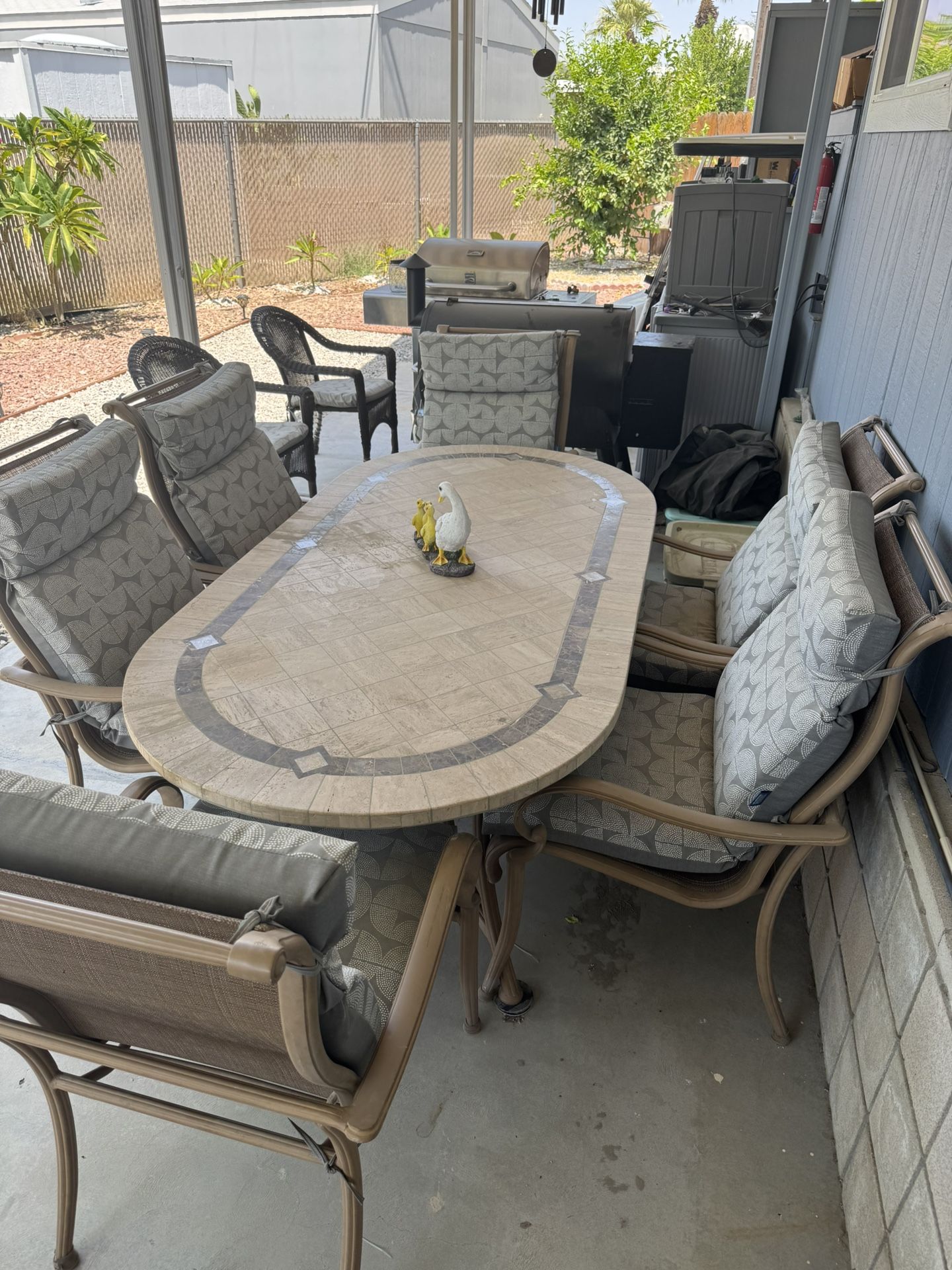 Large Ceramic Patio Table With Six Chairs