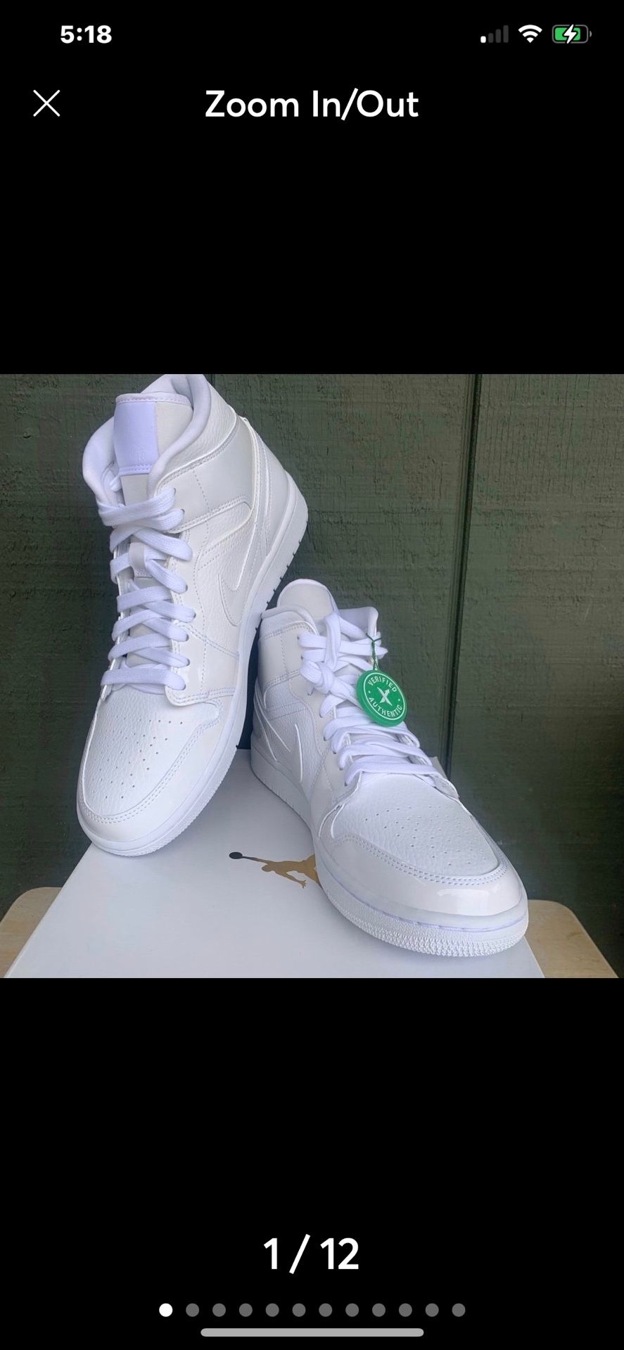 Air Jordan 1 Mid Triple White Patent Swoosh BQ6472-100 Women’s Size 11 Mens 9.5