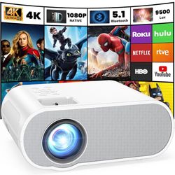Projector, Native 1080P Full HD Bluetooth Projector with Speaker, Outdoor Portable Movie Mini Projector Compatible with Laptop, Smartphone, TV Stick, 