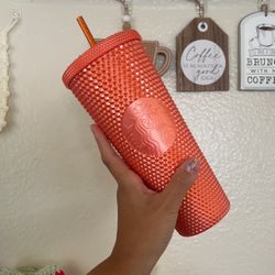 STARBUCKS fall orange pearlized studded halloween tumbler