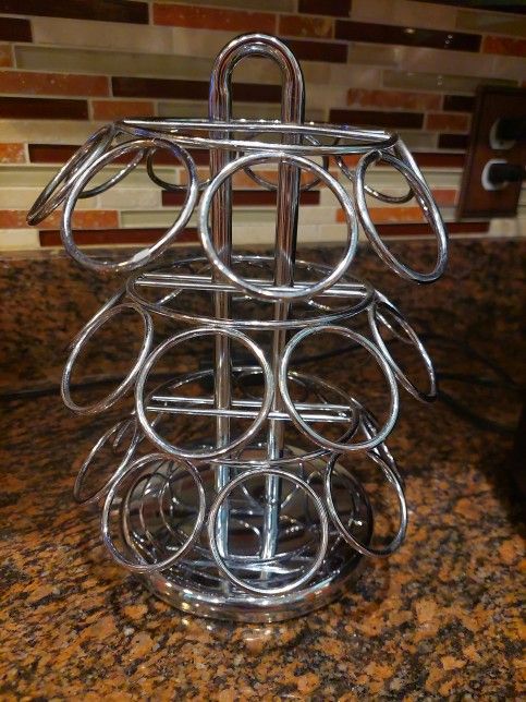 Keurig K Cup Carousel Coffee Pod Holder Chrome Metal Holds 27 Cups Lazy Susan