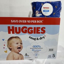 Huggies baby-dry diapers size 5 +wipes $35 for all 