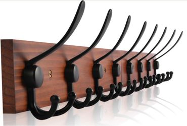 Gohiuo Rustic 32.2" Large Coat Rack Wall Mount, Long Wood Coat Hooks Wall Mount With 8 Triple Hooks, Heavy Duty Wooden For Entryway, Farmhouse Hanging