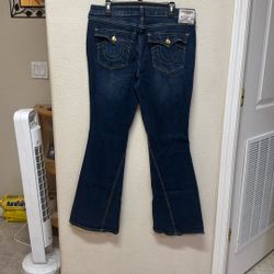 Never Worn True Religion Women’s Size 34 Joey Mid Rise Flare Blue Denim Jeans Pants