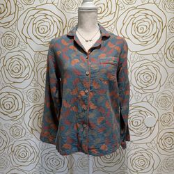 Ginko leaf-print cotton crepe top 