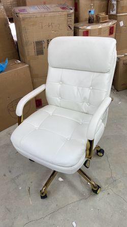 Sonata Ergonomic Bonded Leather Swivel Executive Chair, White and Gold (CCHR10014A)