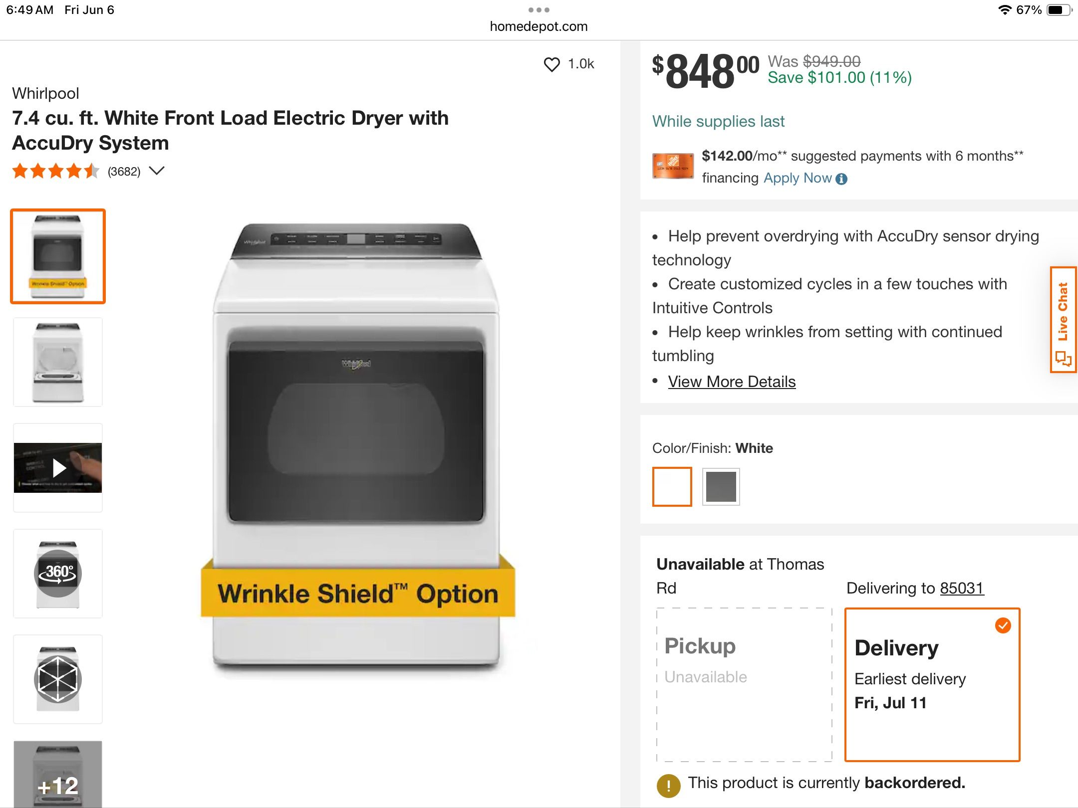Whirlpool electric dryer HE Extralarge capacity