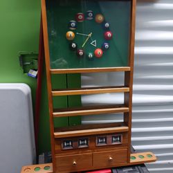 Billiard's Rack W/Clock 