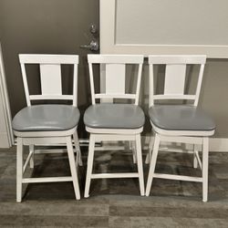 3  White Alma Counter Height Swivel  Chair Faux Leather & Wood