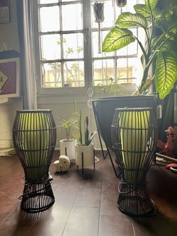 2 Rattan Mid-century Modern Lamps