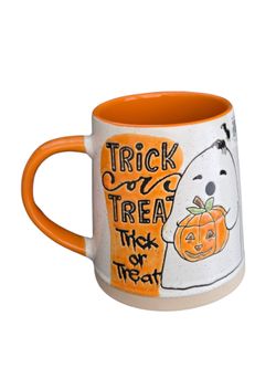 Halloween Ghost Holding Pumpkin Ceramic Mug Trick Or Treat
