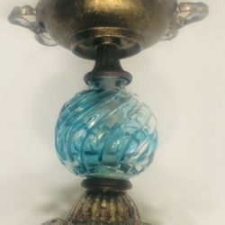 Antique Glass With Metal Candle 