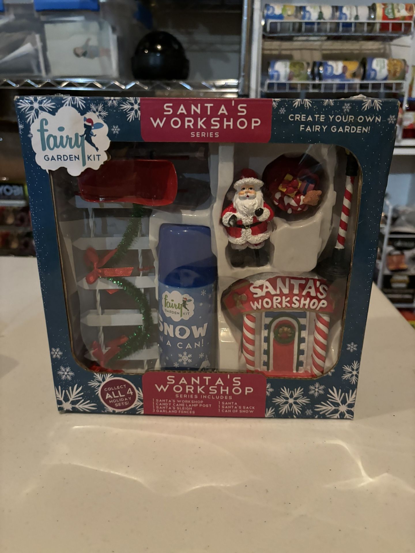 Christmas Fairy Garden Kit Santas Workshop 9 Pieces Including Snow in a Can NIB