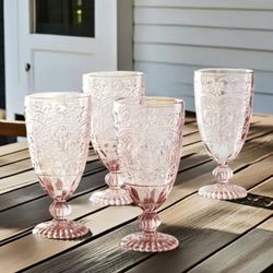 12 Dusty Pink Vintage Glass Cups Wineglasses 