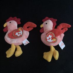 2-TY Teanie Beanie Babies STRUT - ROOSTER Collectable With Tags