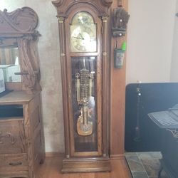 Antique Oak Grandfather Clock 