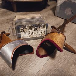 Antique 2 Antique Stereoscopes with 100 Photograph Cards All $75