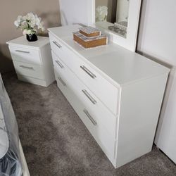 New White Dresser Mirror And One Nightstand 