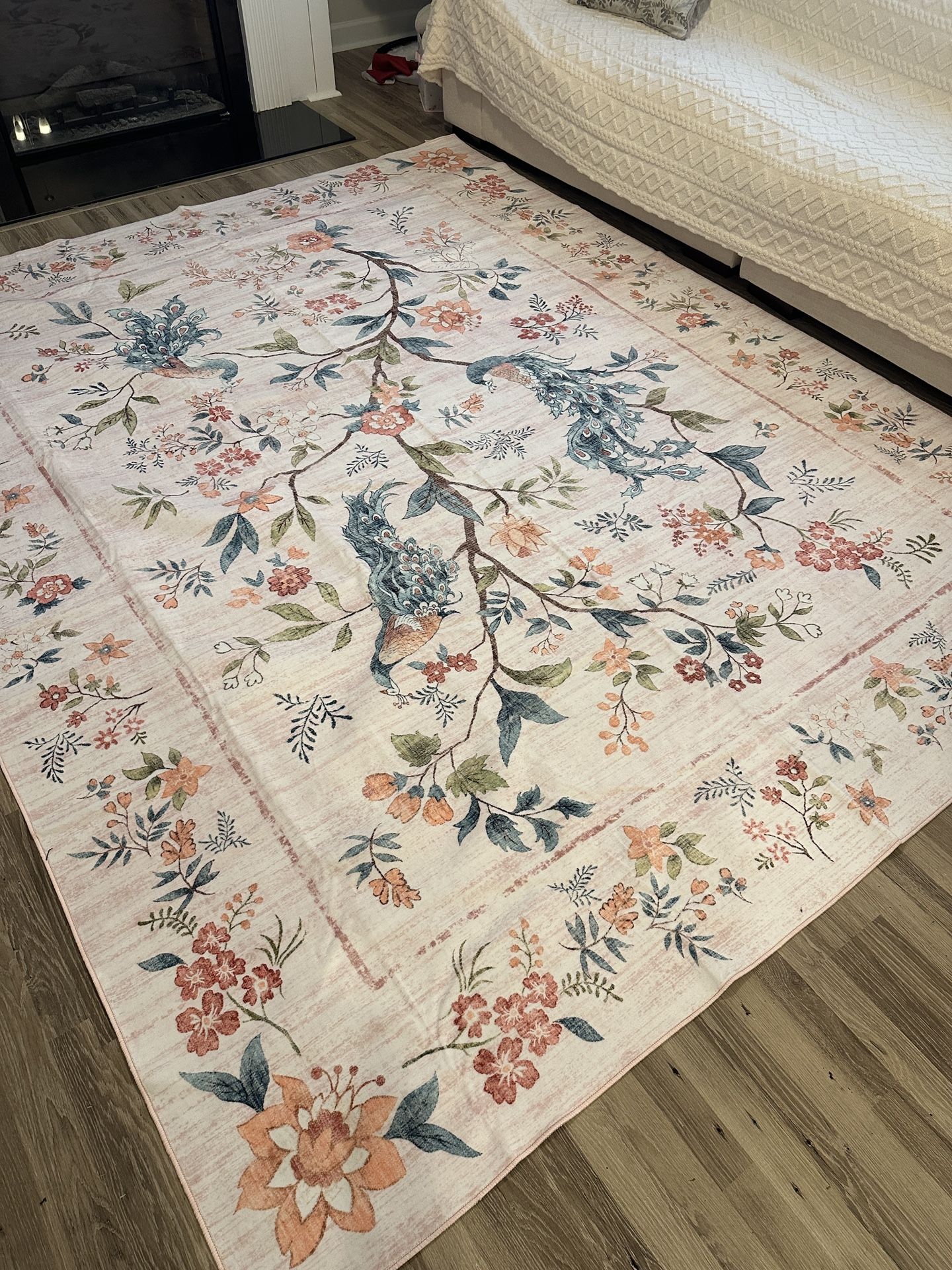 NEW 8x10 Floral Peacock Area Rug – Washable & Non-Slip
