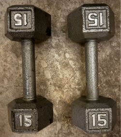 Pair Of 15 LB Hex Dumbbells