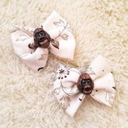 Girls Handmade Gorilla Mini Hair Bow Set Bobby Pin Brown Bows