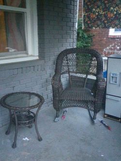Wicker rocker chair with table