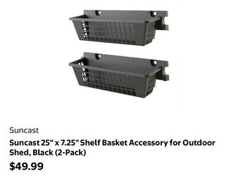 Suncast 25” x 7.25” Shed Shelf Basket Accessories – 2-Pack – Brand New