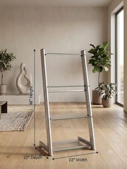 3-Tier Glass and Silver Metal Leaning Shelf